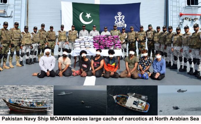 Pakistan Navy Ship MOAWIN seizes large cache of narcotics in north Arabian sea