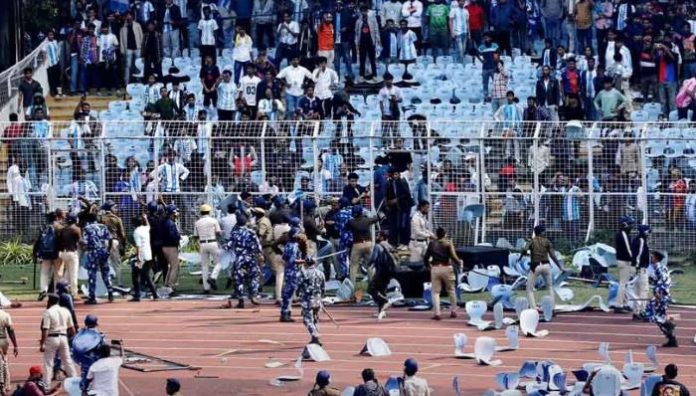 Police detain organiser of Messi visit after Indian fans rip up seats