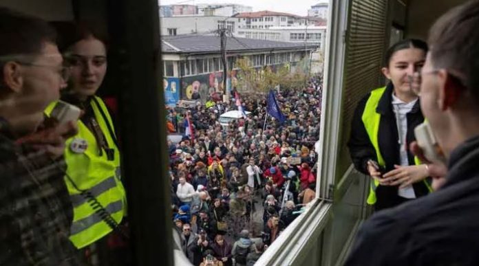 6 Serbia's students protest against university pressure after railway station tragedy