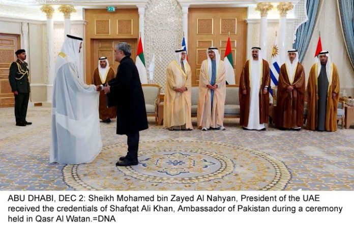 UAE President Receives Credentials of Pakistan’s New Ambassador