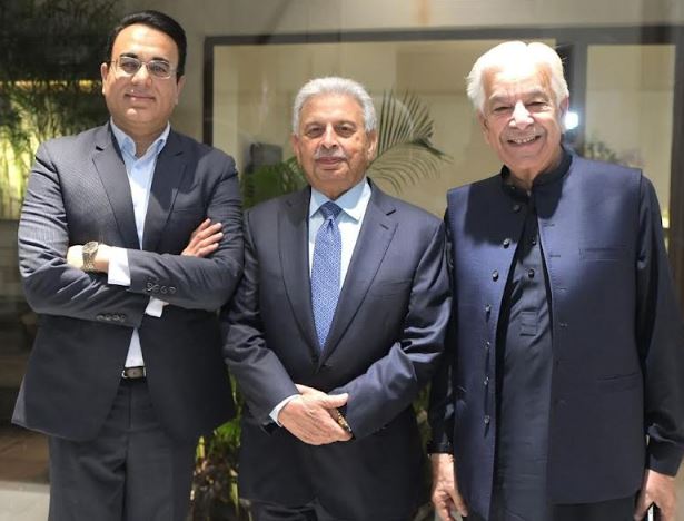 Chairman Senate Syed Yousaf Raza Gilani, Luqman Ali Afzal, and Italian Ambassador at Monal Group farewell dinner in Islamabad
